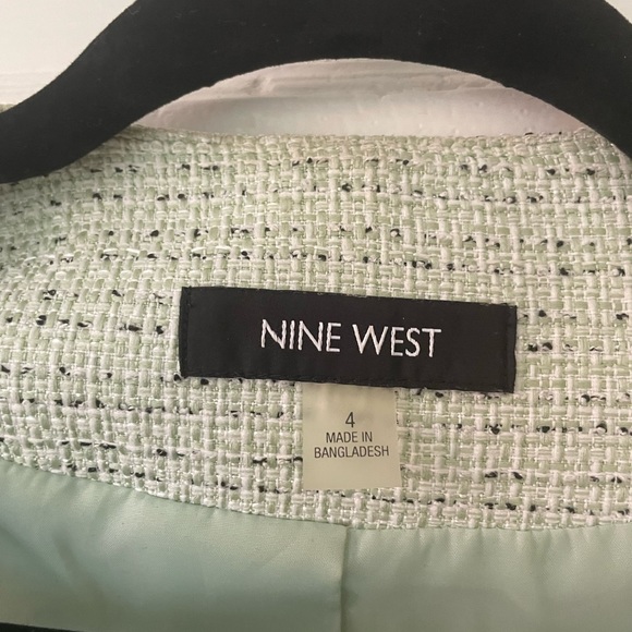Nine West Mint Green Lightweight Woven Tweed Blazer Jacket Open Front Size 4 - Picture 5 of 8